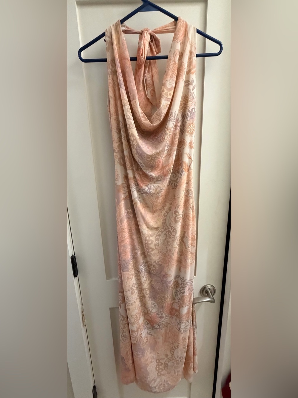 See You Monday Peach and Cream Paisley Backless Maxi Dress